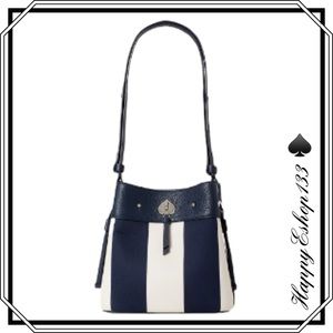 ♠️ kate spade ♠️ Marti Even Stripe Jacquard Canvas Small Bucket, Blazer Blue